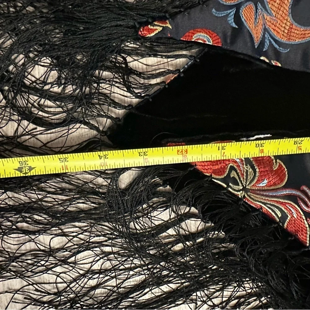 Black Floral Fringe Russian Platok Shawl Multicolor Babushka Scarf Platok